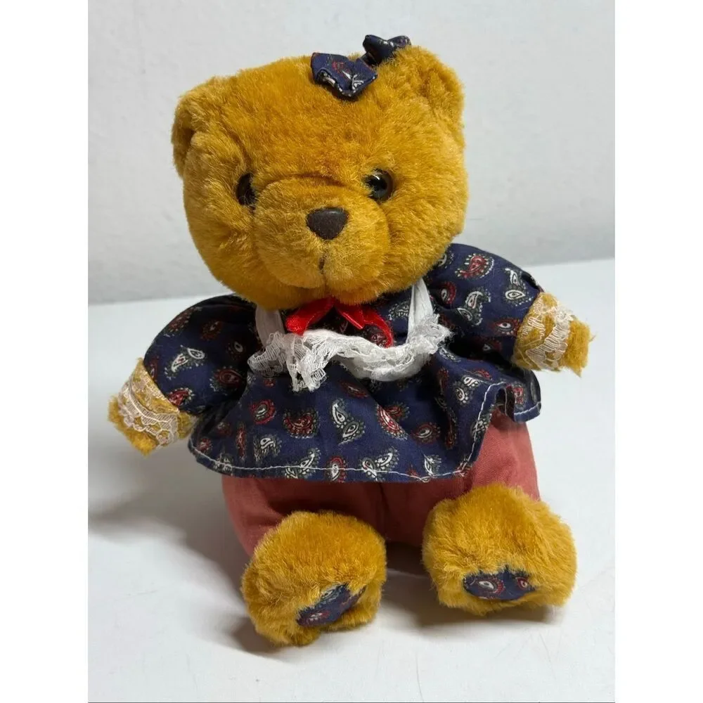 Vtg Braun Original Teddy Bear Mohair Wool Growler Germany Girl Bavarian Dress